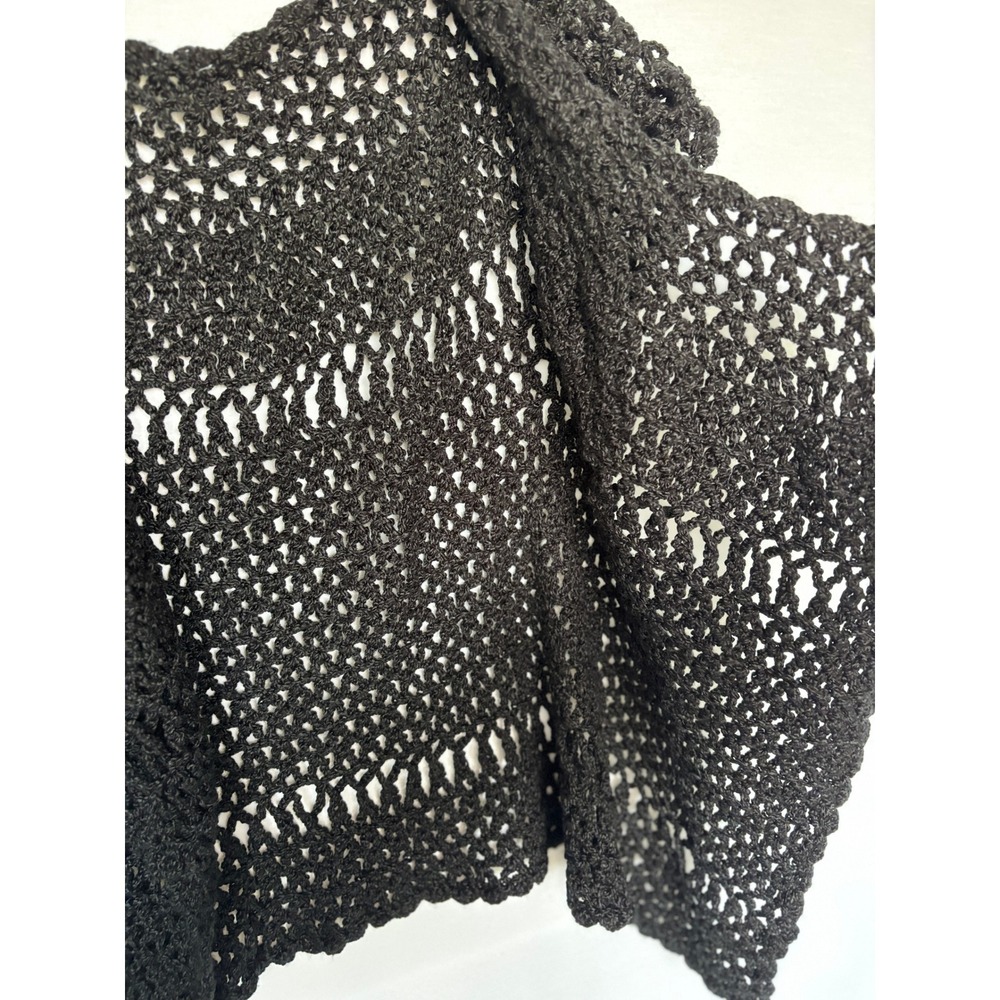 Womens Black Open Knit Crochet Vest Cardigan Sleeveless Boho Knit Kimono - Picture 3 of 4